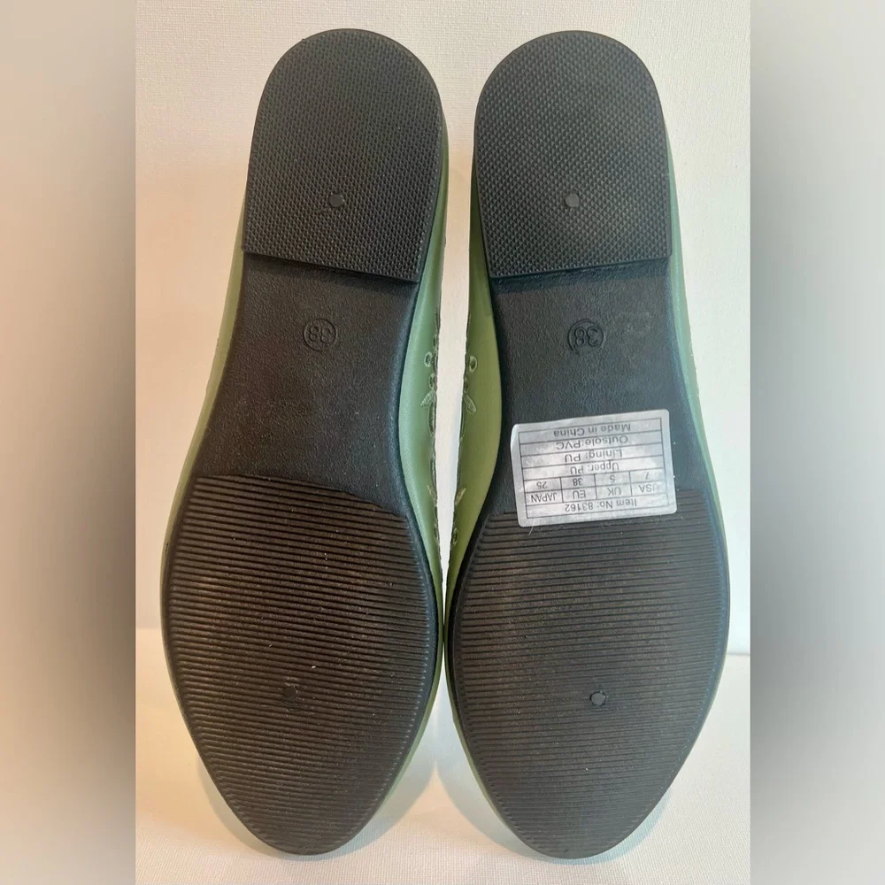 Ballet Flat Sage Green Cutout Women's Loafers - Picture 8 of 8